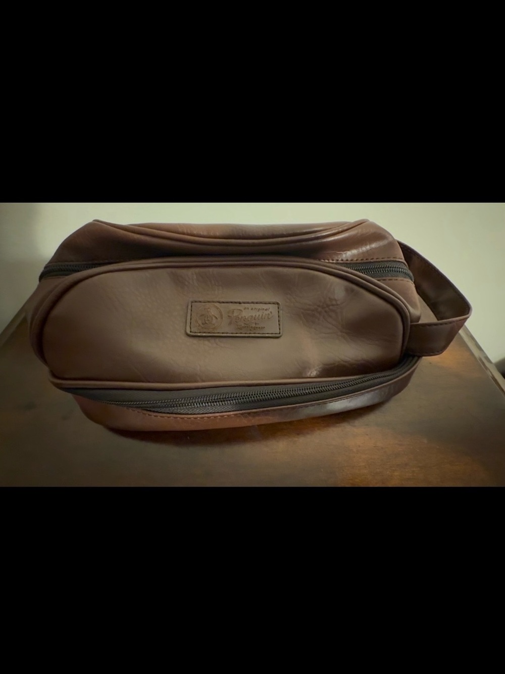 Penguin/Munsingwear faux leather Toiletry Bag - Brown, used.